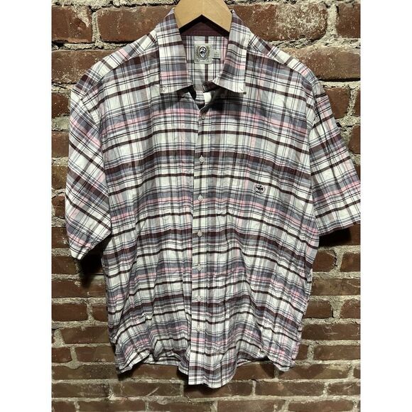 Cinch Shirt Mens XL Green Pink Plaid Short Sleeve Button Up Logo Pocket Casual - Picture 1 of 6